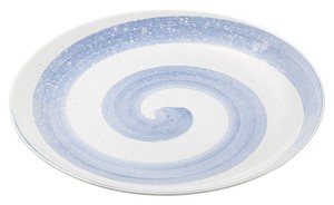白玉粉引青刷毛渦深型尺二皿（ビュッフェスタイル）【日本製　磁器】