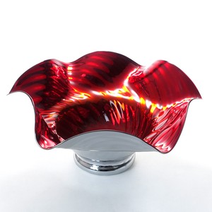 イタリア製 ベネチアングラス ガラス 花器  水盤 ボウル 花瓶  パピヨン 蝶 オブジェ 赤