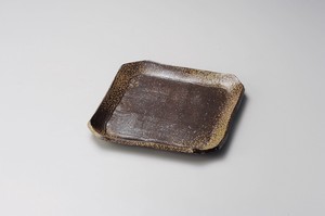 手造り備前風角尺皿【日本製　陶器】