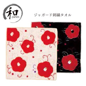 タオル　タオルハンカチ　椿　和装小物　レトロ　刺繍　日本　和雑貨