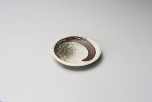 志野サビ刷毛括り手4.0皿【日本製　磁器】