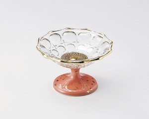 ガラスオレンジ釉高台鉢【日本製　陶磁器】