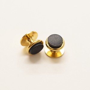 【日本製】栃木レザー カフスボタン（Black) 2ヶセット 本革 アンティーク ゴールド ブラック