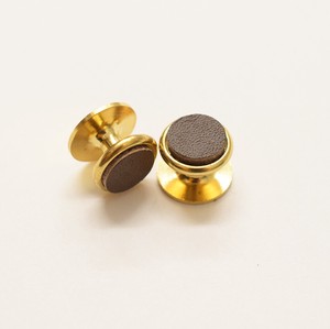 【日本製】栃木レザー カフスボタン（Dark-brown）2ヶセット 本革 アンティーク ゴールド ダークブラウン