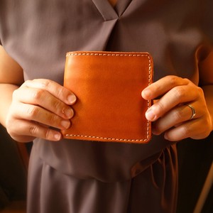 Bifold Wallet Cattle Leather Embroidered Simple 5-colors Made in Japan