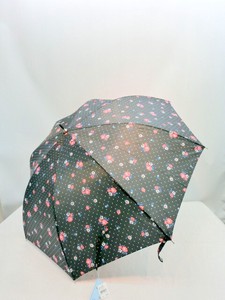 2020通年新作）雨傘・長傘−婦人　ポリエステル小花プリント細巻タイプ黒細皮手元付きジャンプ傘