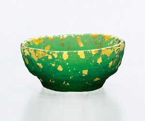 金箔鉢　小皿（緑溜）【日本製　ハンドメイド　ガラス】