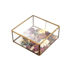 【Creative Co-Op Home】ガラスボックス スクエア,Brass Edge Storage Box Gold  S