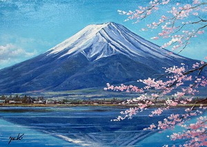 【日本人作家】　油絵　『富士と桜』　関健造　額無し　キャンバスのみ（木枠付き）