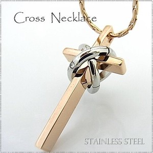 ステンレス ネックレス クロス 十字架 リング ピンクゴールド レディース メンズ アクセサリー