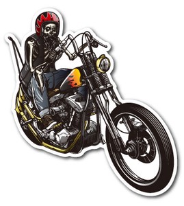 バイカーステッカー バイク ハーレー ヘルメット スカル&バイク RIGHT 骸骨 BK016 車 屋外OK 2020新作