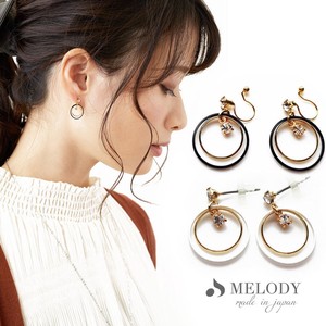 Clip-On Earrings Gold Post Earrings black Jewelry Made in Japan