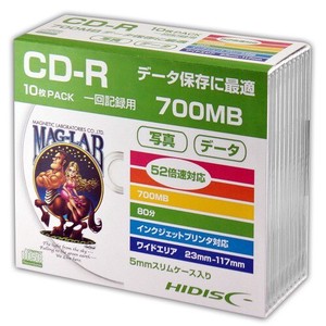 HIDISC CD-R データ用 700MB 52倍速対応 10枚 スリムケース入[ HDCR80GP10SC ]