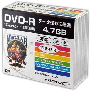 HIDISC DVD-Rデータ用 4.7GB 16倍速対応 10枚 スリムケース入[HDDR47JNP10SC]