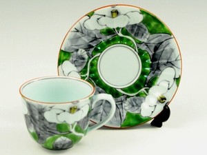 染錦山茶花(緑)　コーヒーカップ＆ソーサー
