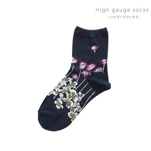 ハイゲージ ソックス クルー丈 日本製 レディース 靴下 柄 花柄