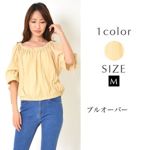Button Shirt/Blouse Slit Sleeve Ribbon Plain Color Ladies' 5/10 length
