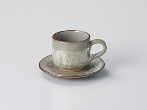 錆櫛目彫 コーヒー碗皿 【日本製    陶器】