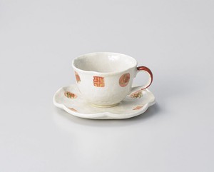 粉引小紋コーヒー碗・皿 【日本製    陶器】