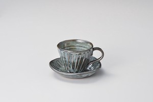 黒均窯十草コーヒー碗皿 【日本製    陶器】