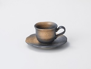 黒備前コーヒー碗・楕円皿 【日本製    陶器】