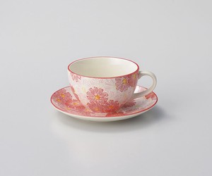 華々ピンクコーヒー碗・受皿 【日本製    陶器】