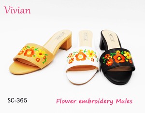 Mules Flower Low-heel Embroidered
