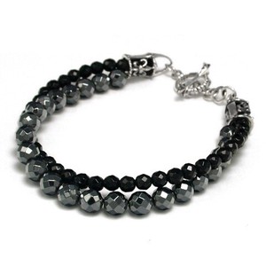 Gemstone Bracelet Peridot/Onyx sliver black