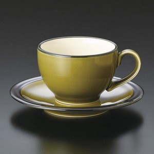 Mino ware Cup & Saucer Set Olive Coffee Cup and Saucer Pottery Made in Japan