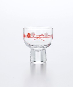 酒杯  杯（紅白梅柄）【日本製　ガラス製】