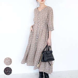Casual Dress 2Way Front Floral Pattern Buttons One-piece Dress