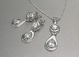 Cubic Zirconia Silver Chain Necklace sliver Set Clear