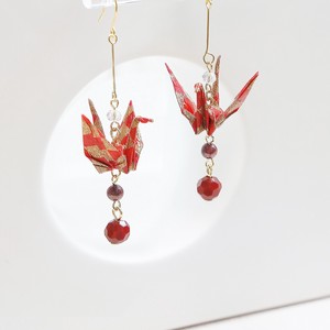 Pierced Earringss Red Gold Ichimatsu