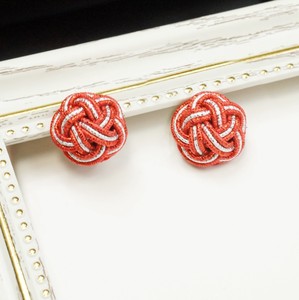 Pierced Earringss Silver Mizuhiki Knot