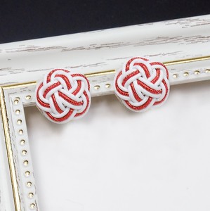 Pierced Earringss Red Mizuhiki Knot