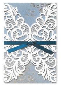 【誕生日カード】【エレガント】BDレーザーリボンカード (箔ブルー) B38-316