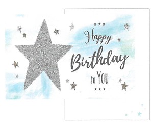 【誕生日カード】【メッセージ】BDグリッターカード (星ブルー) B28-141
