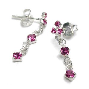 Pierced Earrings Titanium Post Rhinestone sliver Pink Rhinestone