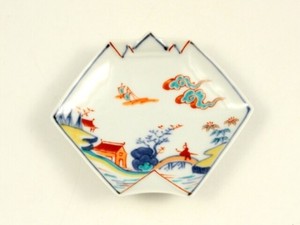 染錦山水　折紙型手塩皿