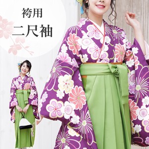 袴用二尺袖 単品 16番 桜と菊 紫（着物  卒業式 謝恩会 パーティー レトロ モダン）