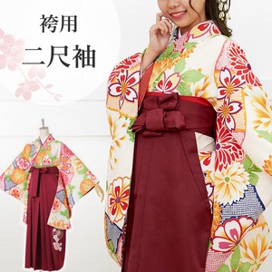 Kimono/Yukata single item Red Flower White Kimono Orange Retro