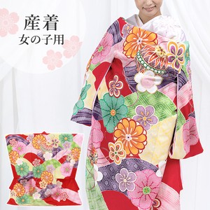 Kids' Japanese Clothing Little Girls Red Flower Pink Kimono Seigaiha Baby Girl 3-colors