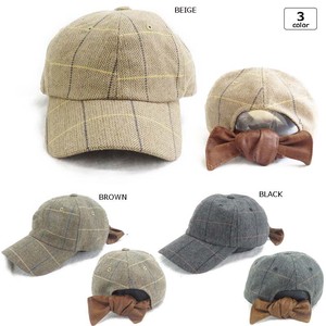チェック生地クラッキングPUバックリボンキャップ CAP 帽子