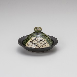 織部格子楕円鍋  【日本製    陶器】