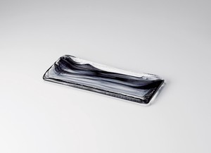 水墨長角皿小黒（ガラス）  【日本製    ガラス】