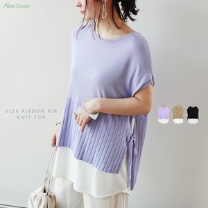 Sweater/Knitwear Knitted Layered Tops Side Ribbon