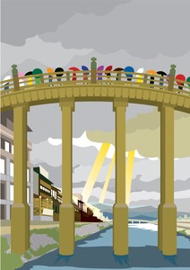 デジタルプリント版画　中川学　京都慕情シリーズ　6月「雨の三条大橋」
