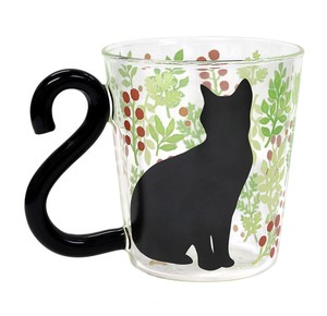 ツインマグ（ガラス）黒猫ボタニカル