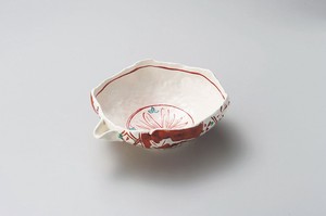 志野赤絵片口8.0鉢  【日本製    陶器】