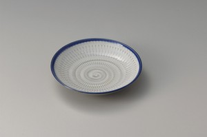 紺白刷毛トチリ7.0麺皿  【日本製    陶器】